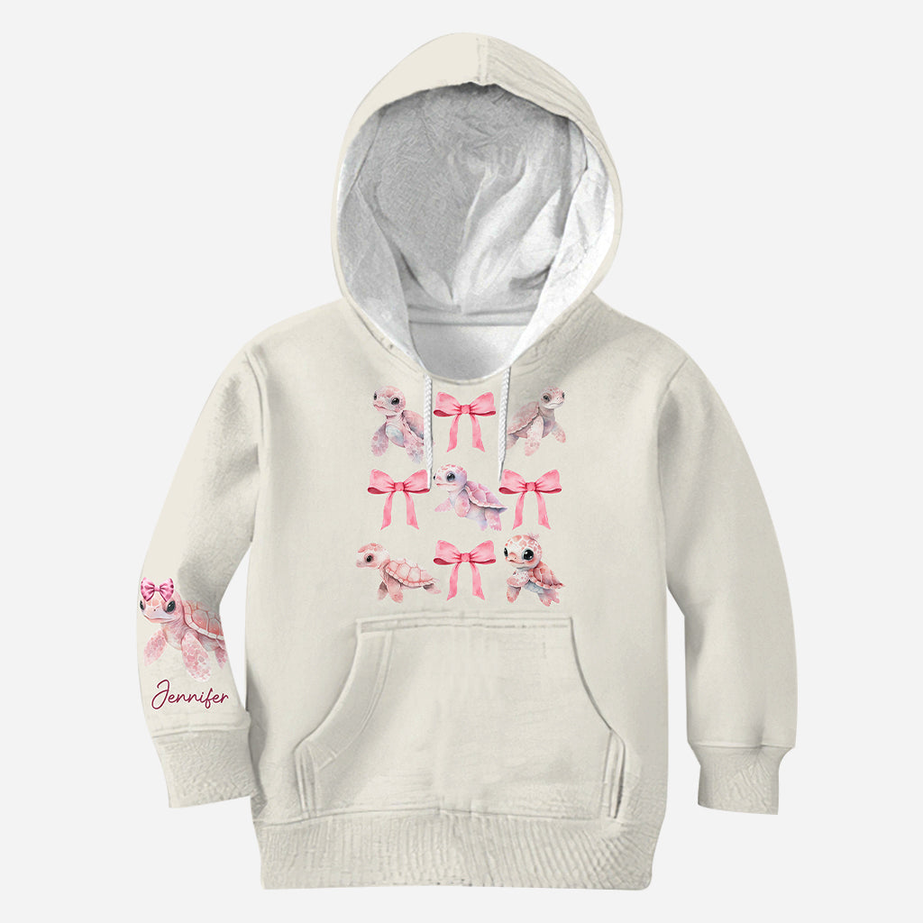 Rosa Schleife mit kokettem Motiv, Aquarell-Schildkröte – personalisiertes Shirt mit Schildkrötenmuster