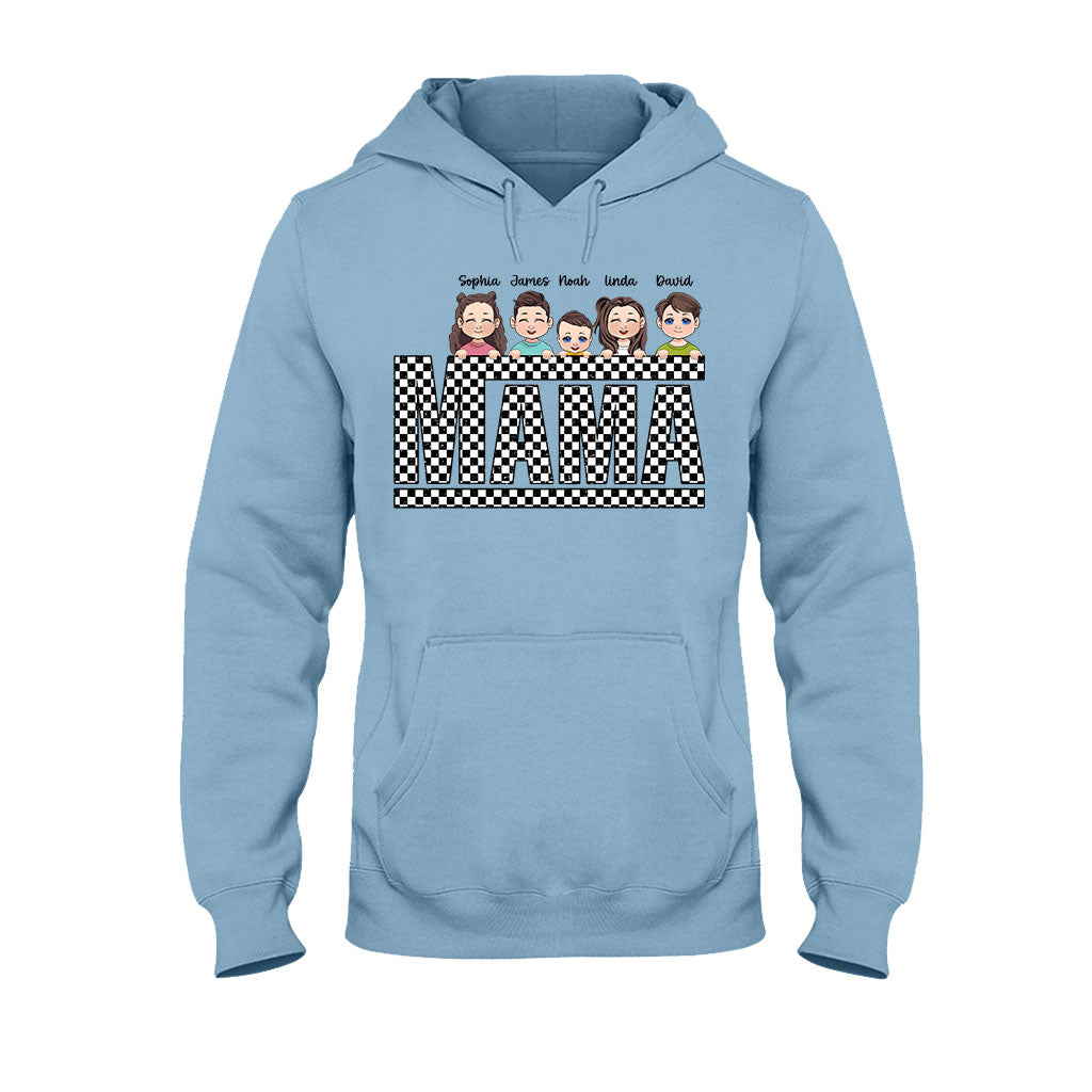 Vintage Checkered Mama Dada Mini Grandma Grandpa - Personalized Mother T-shirt And Hoodie