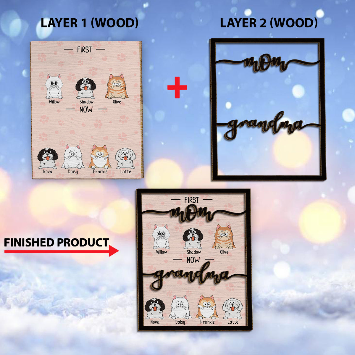 Erst Mama, jetzt Oma, Katzen- und Hundeliebhaberin – Personalisiertes zweilagiges Holzschild/Holzplakette mit Hundemotiv