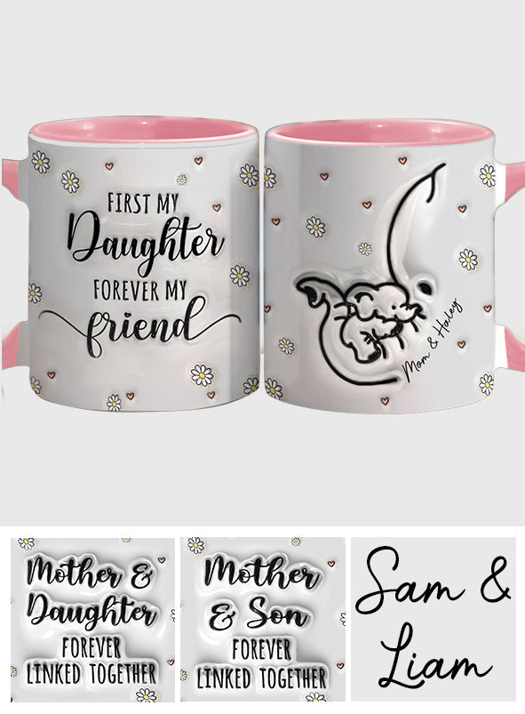 Mutter, Tochter und Sohn – für immer verbunden – Aufblasbarer Elefant – Personalisierte Tasse mit Muttermotiv