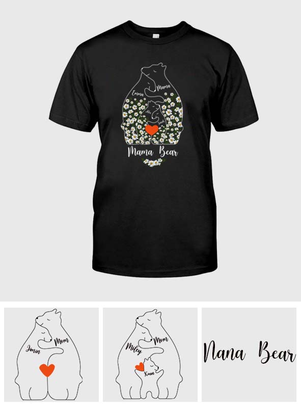 Blumenmuster: Mama Bär und ihre Jungen umarmen sich – personalisiertes Mutter-T-Shirt und Hoodie