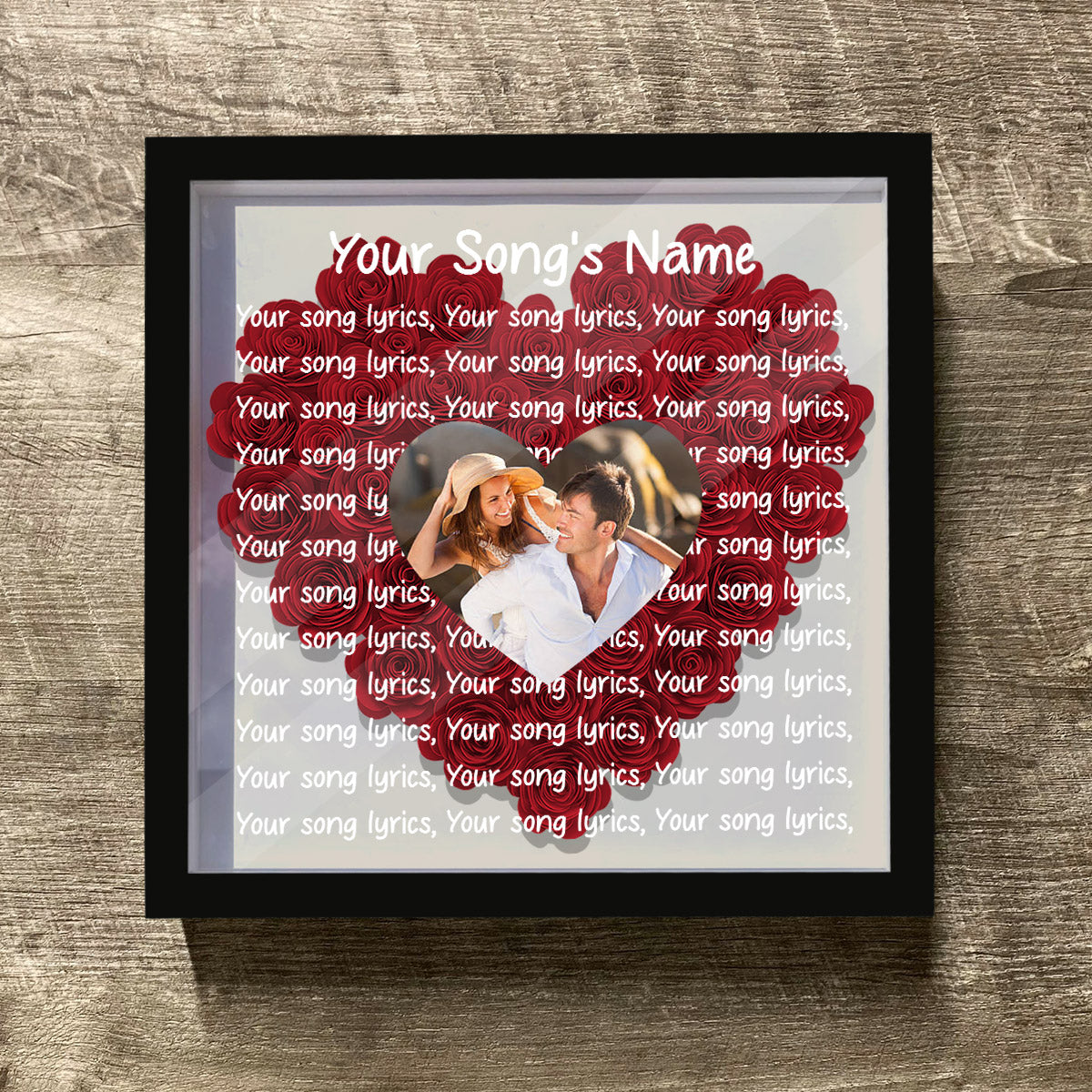Individuelle Songtexte und Fotos – Personalisierte Blumen-Schattenbox für Paare