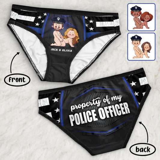 Property Of My Police Officer - Personalized Police Officer Lace Border Women Briefs