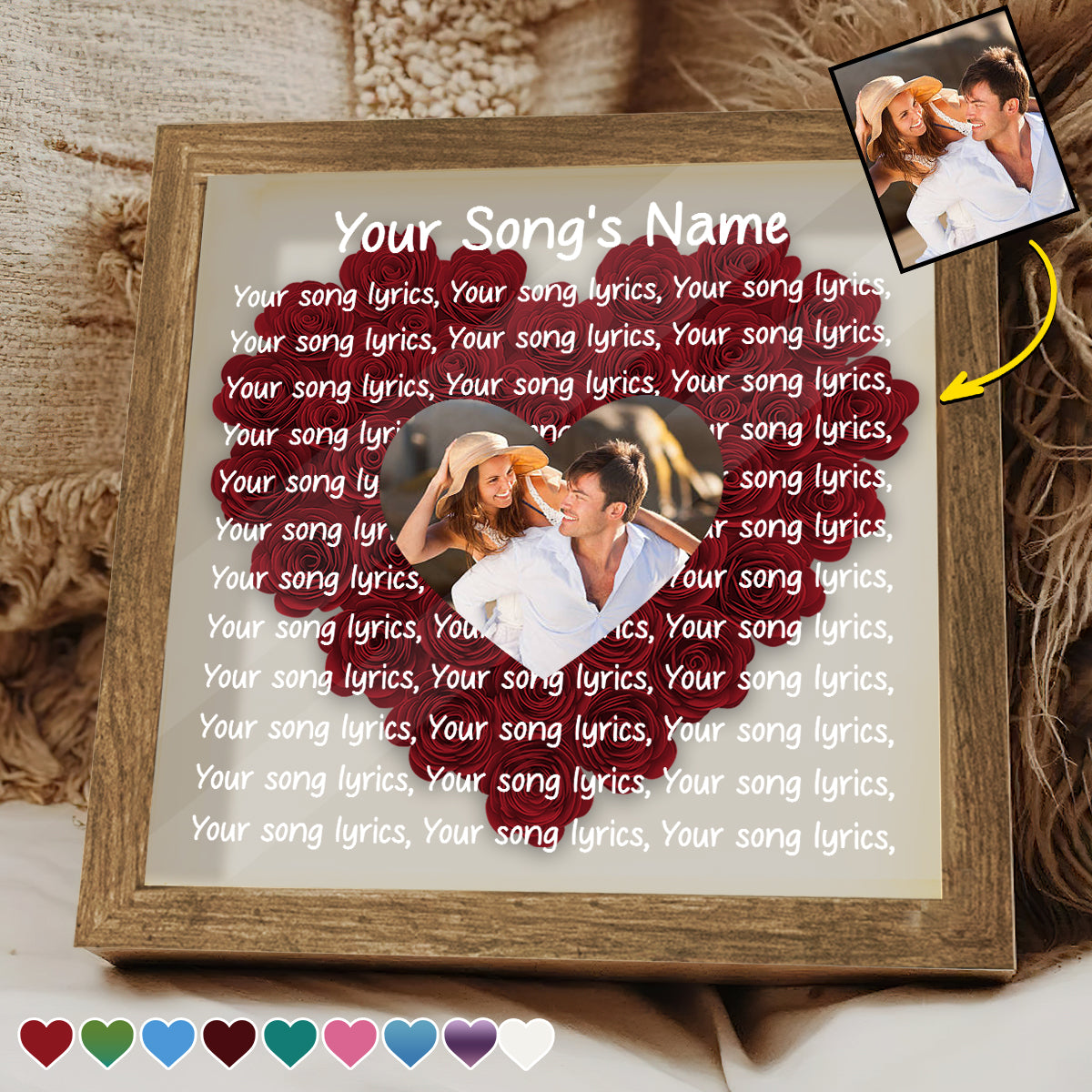 Individuelle Songtexte und Fotos – Personalisierte Blumen-Schattenbox für Paare