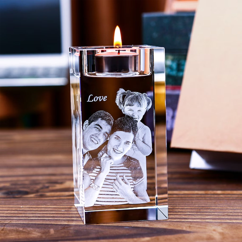 Crystal Candle Holder With Engraved Photos - Personalized Crystal Candle Holder