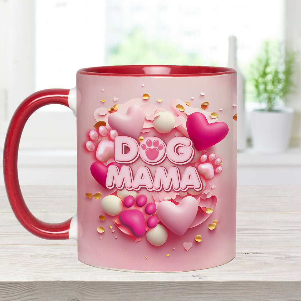 Hund, Katze, Mama, Fellmama, 3D-Herz in Rosa – personalisierte Tasse mit Hundemotiv