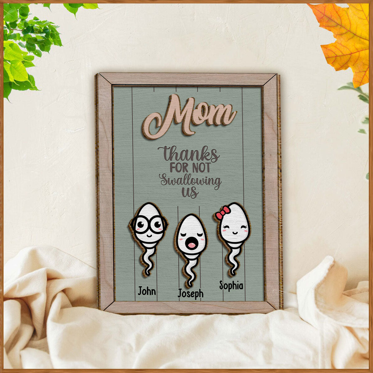 „Danke, dass du nicht geschluckt hast“ – Lustiges, personalisiertes zweilagiges Holzschild für Mütter / Holzplakette