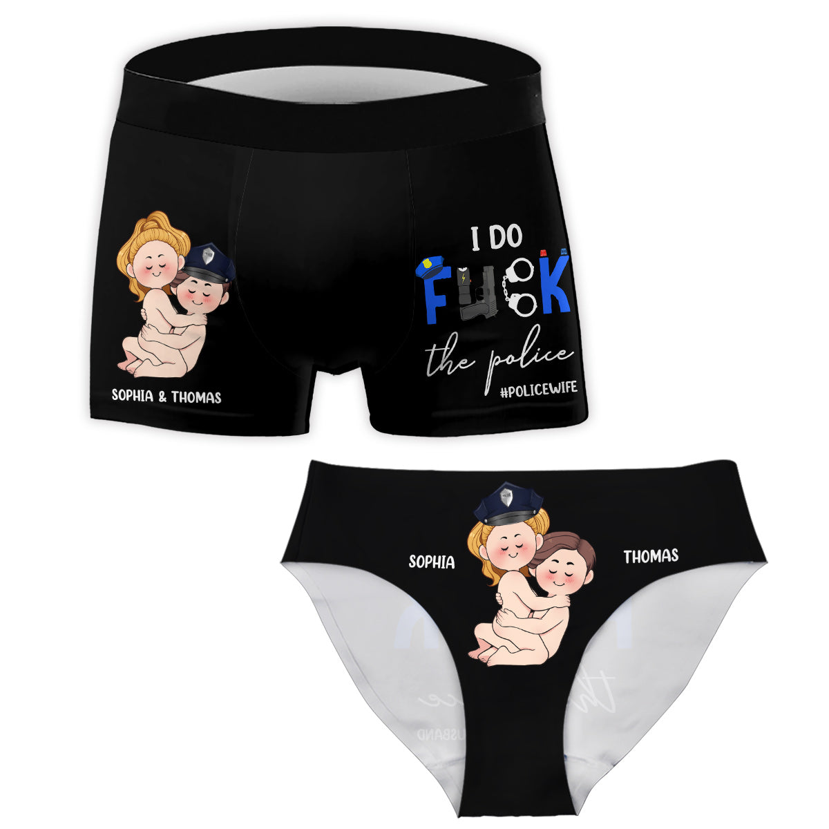 Ich liebe die Polizei – Personalisierte Slips für Paare (Damen) und Boxershorts für Herren