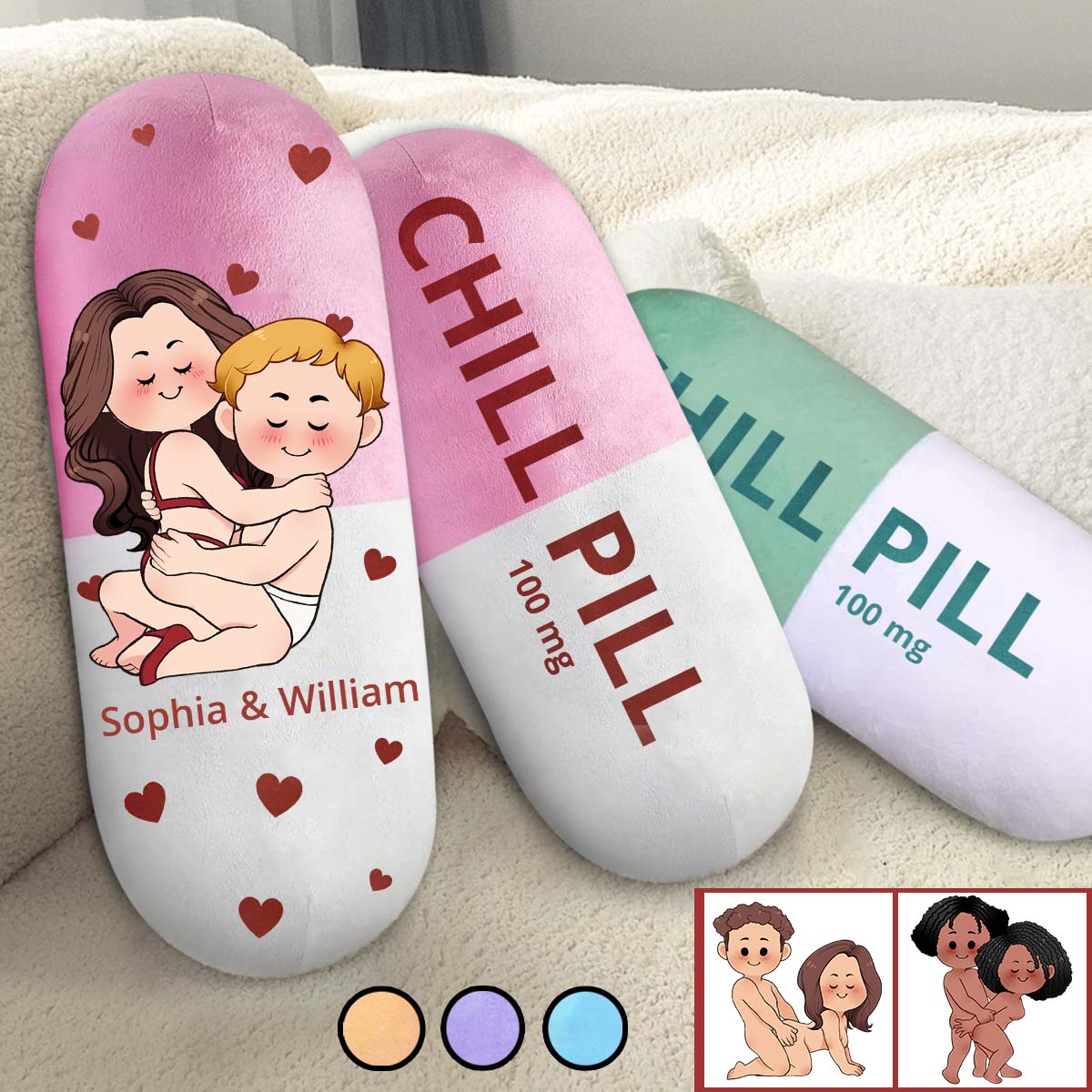 Chill Pill – Personalisiertes Kissen in Pärchenform