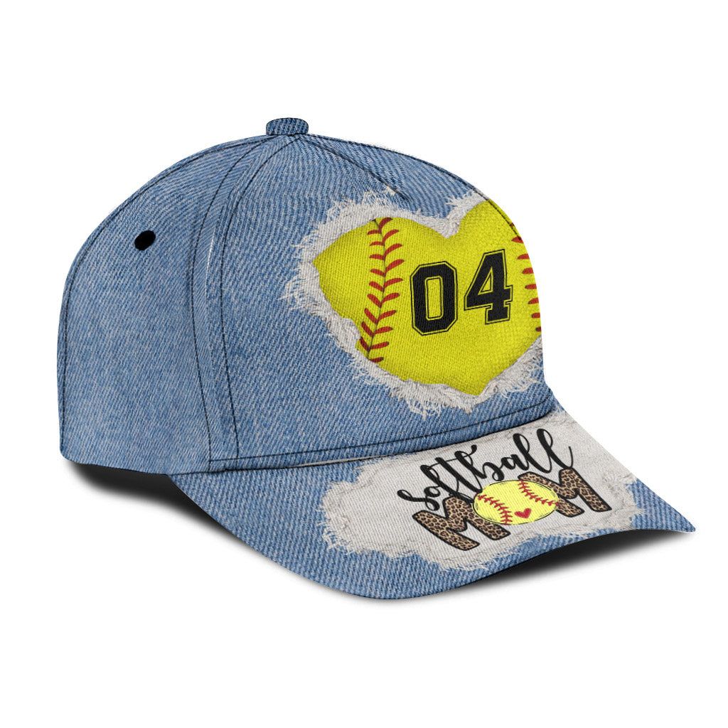 Softball-Mama-Nummer, individuelles Jeansmuster – personalisierte Softball-Klassiker-Kappe