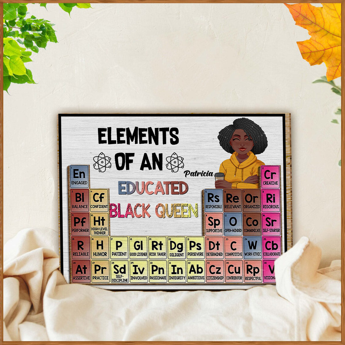 Elemente einer gebildeten schwarzen Königin – Personalisiertes zweilagiges Holzschild/Holzplakette für Afroamerikanerinnen