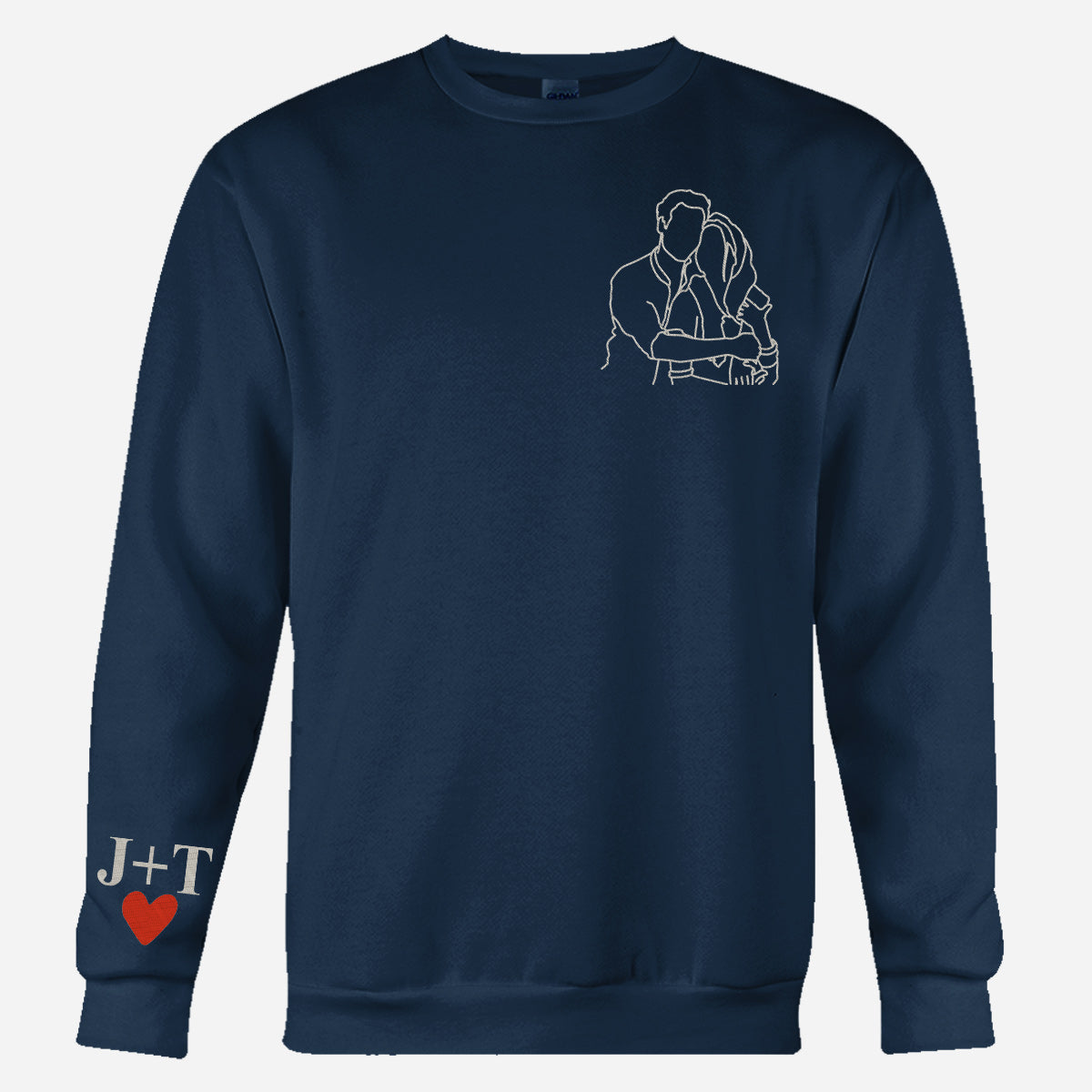 Individuelle Foto-Linienzeichnung – Personalisierter, bestickter Pullover für Paare