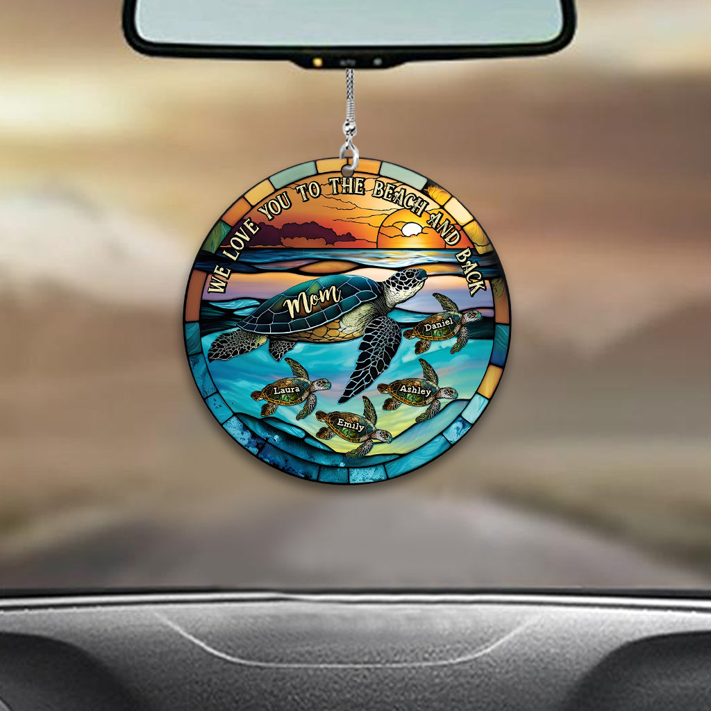 Ich liebe dich bis zum Strand und zurück – Schildkrötenmutter und Kinder – Personalisierter Schildkröten-Autoanhänger