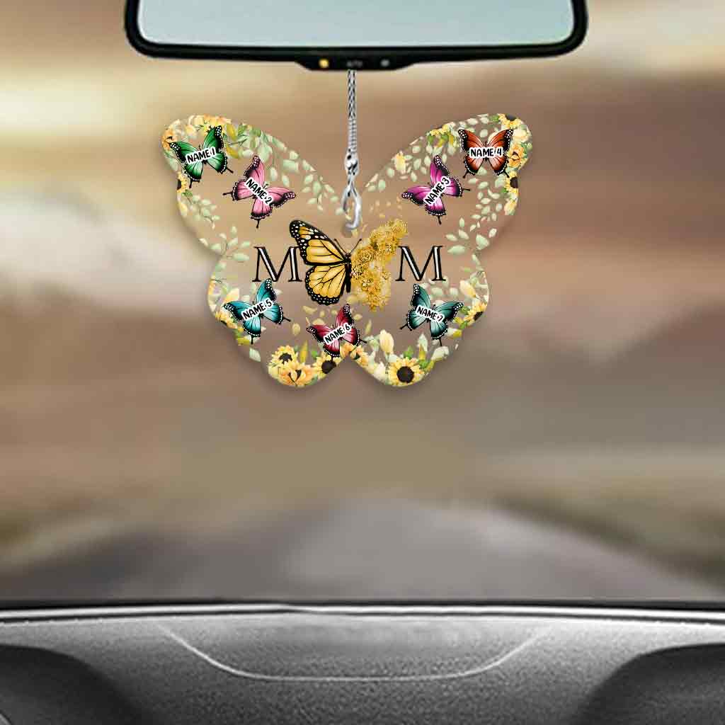 Mother And Children Butterflies - Personalized Mother Transparent Car Ornament