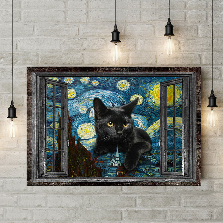 Starry Night - Cat Poster