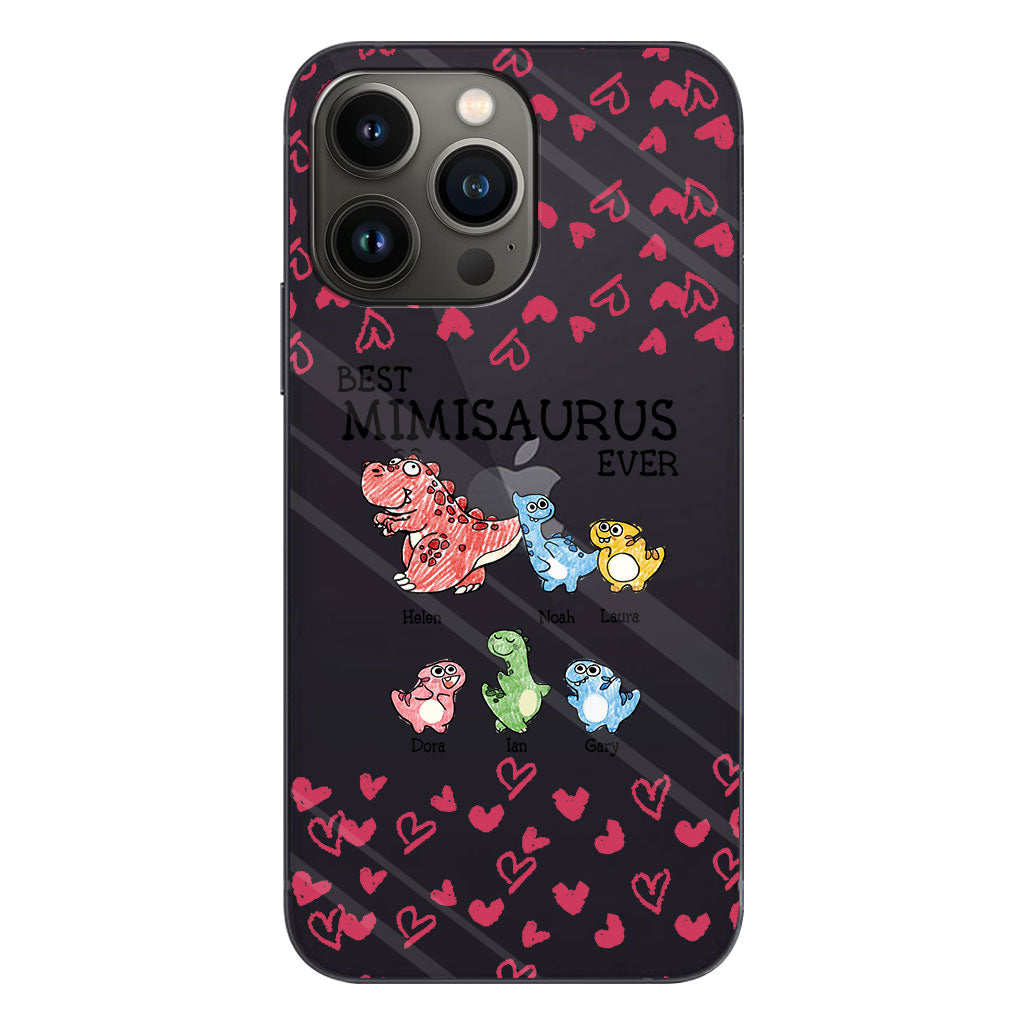 Der beste Mimisaurus aller Zeiten – Geschenk für Oma, Opa, Papa, Mama, Tante, Onkel – Personalisierte, transparente Handyhülle