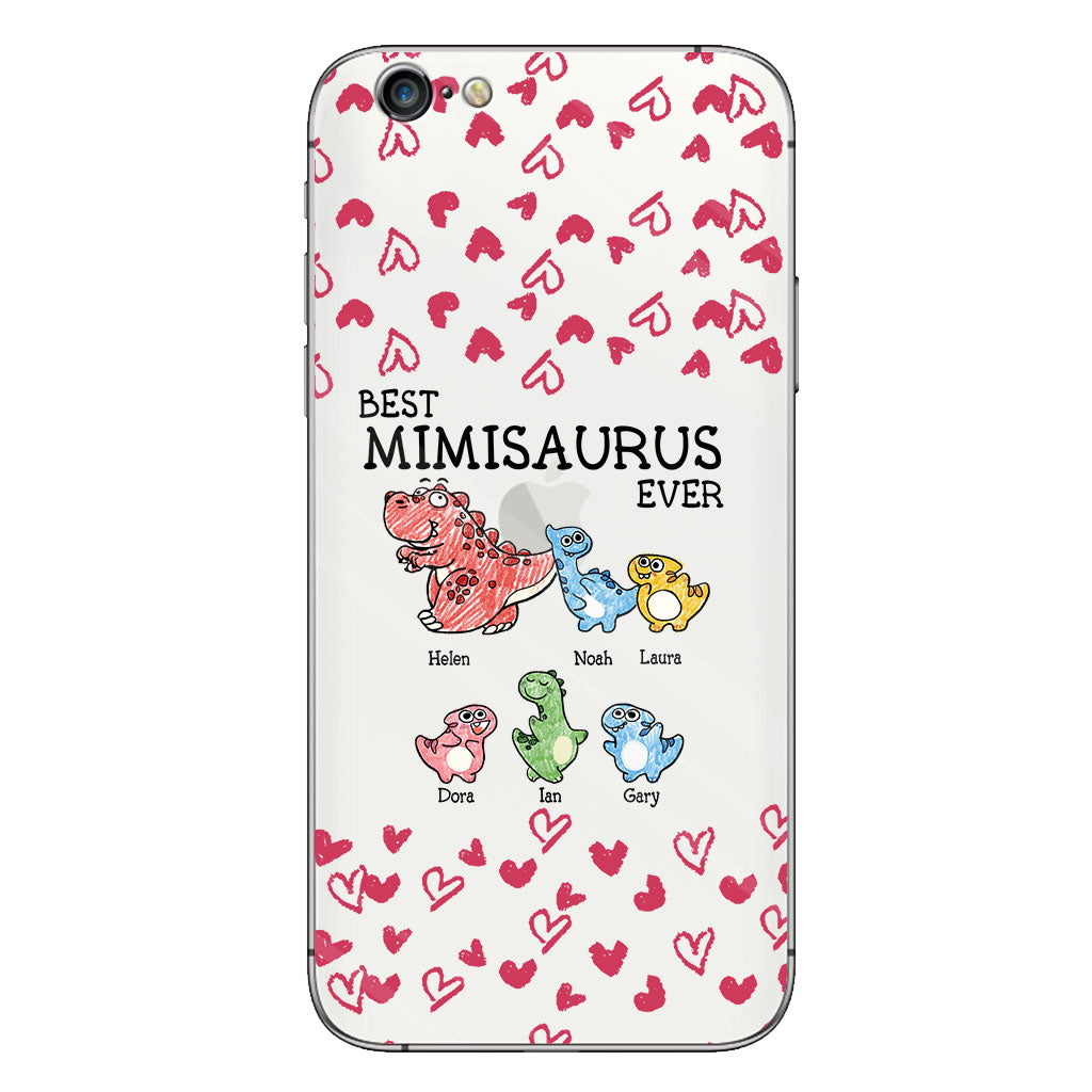 Der beste Mimisaurus aller Zeiten – Geschenk für Oma, Opa, Papa, Mama, Tante, Onkel – Personalisierte, transparente Handyhülle