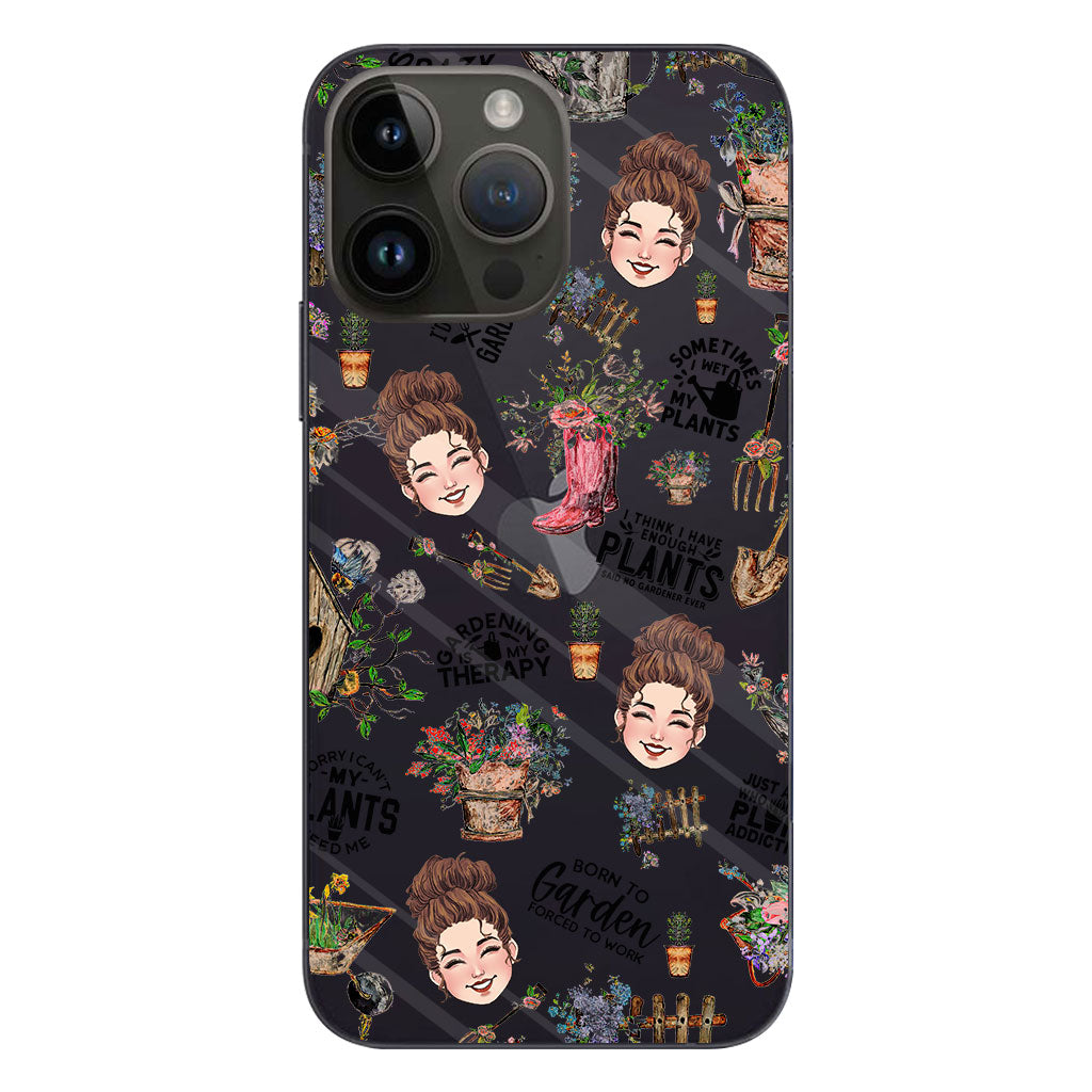 Ich gärtnere seit meiner Geburt – Personalisierte transparente Handyhülle mit Gartenmotiv